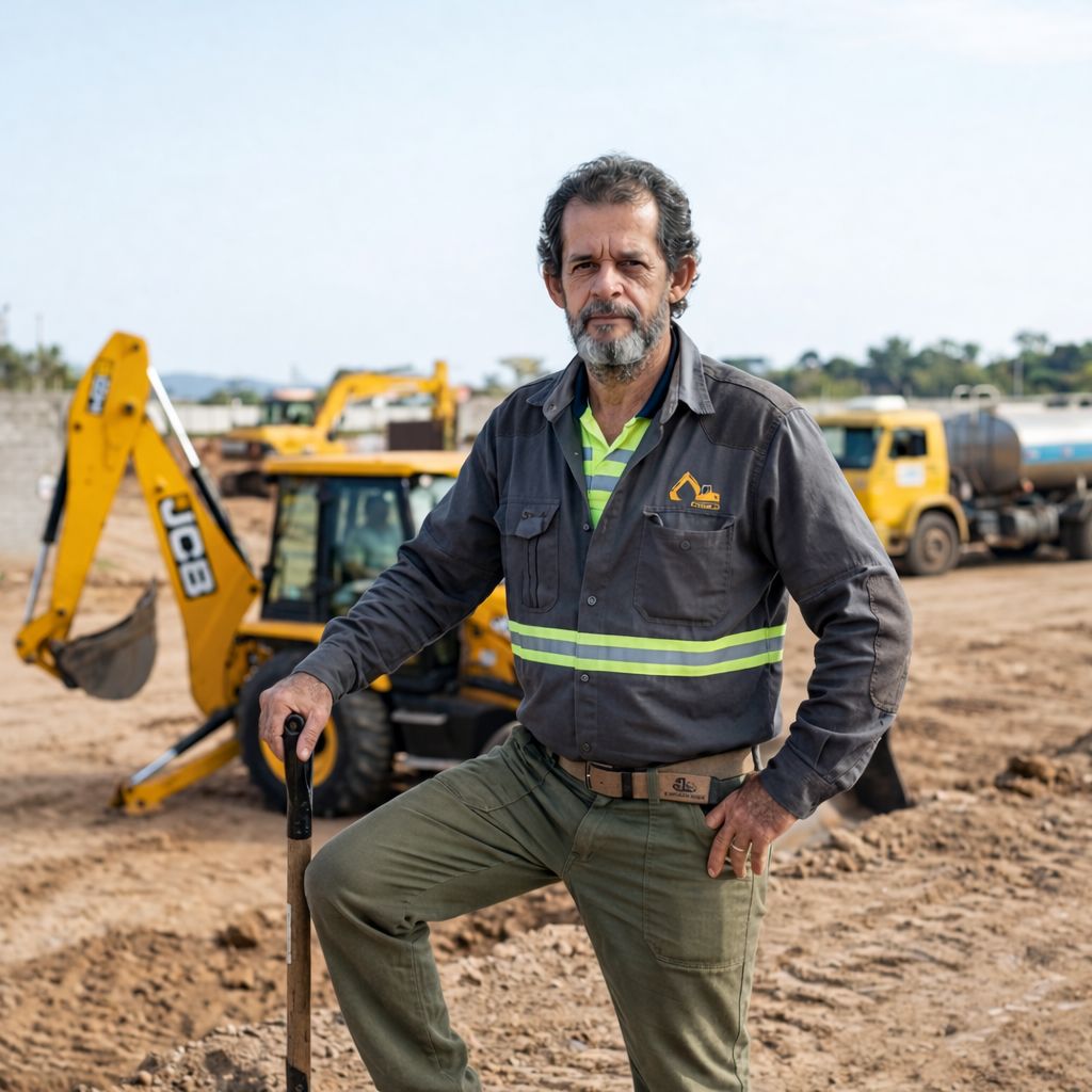 João Arlindo em contexto de obra pesada